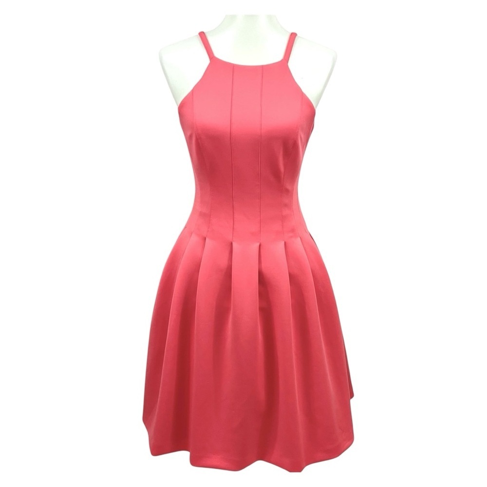 Calvin Klein Soft Coral Salmon Sleeveless Scuba Halter Skater Dress Pockets